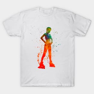 Woman in roller skates in watercolor T-Shirt